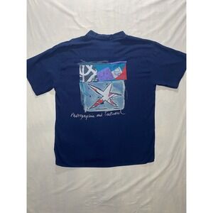Abstract Eclectic Grandpa Button Up Shirt Men's Size Large Navy Aggio Artwork